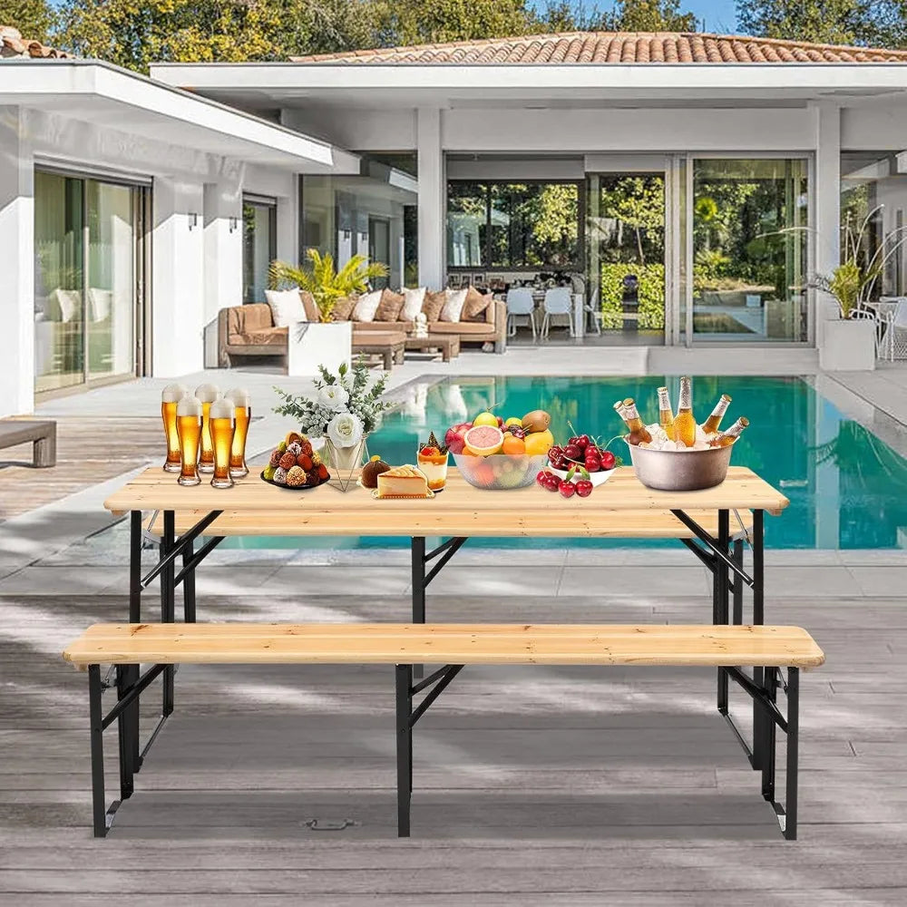 Folding Picnic Table With Benches For Outdoor Use Weatherproof Wood