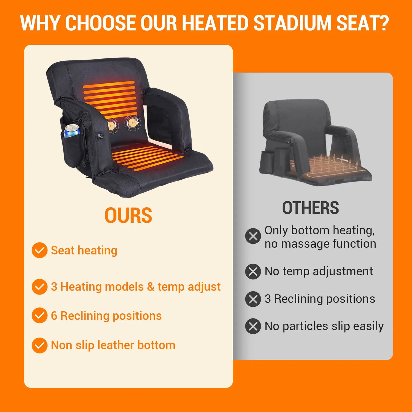 Heated Stadium Seats With Folding Bleacher Chair Back Support