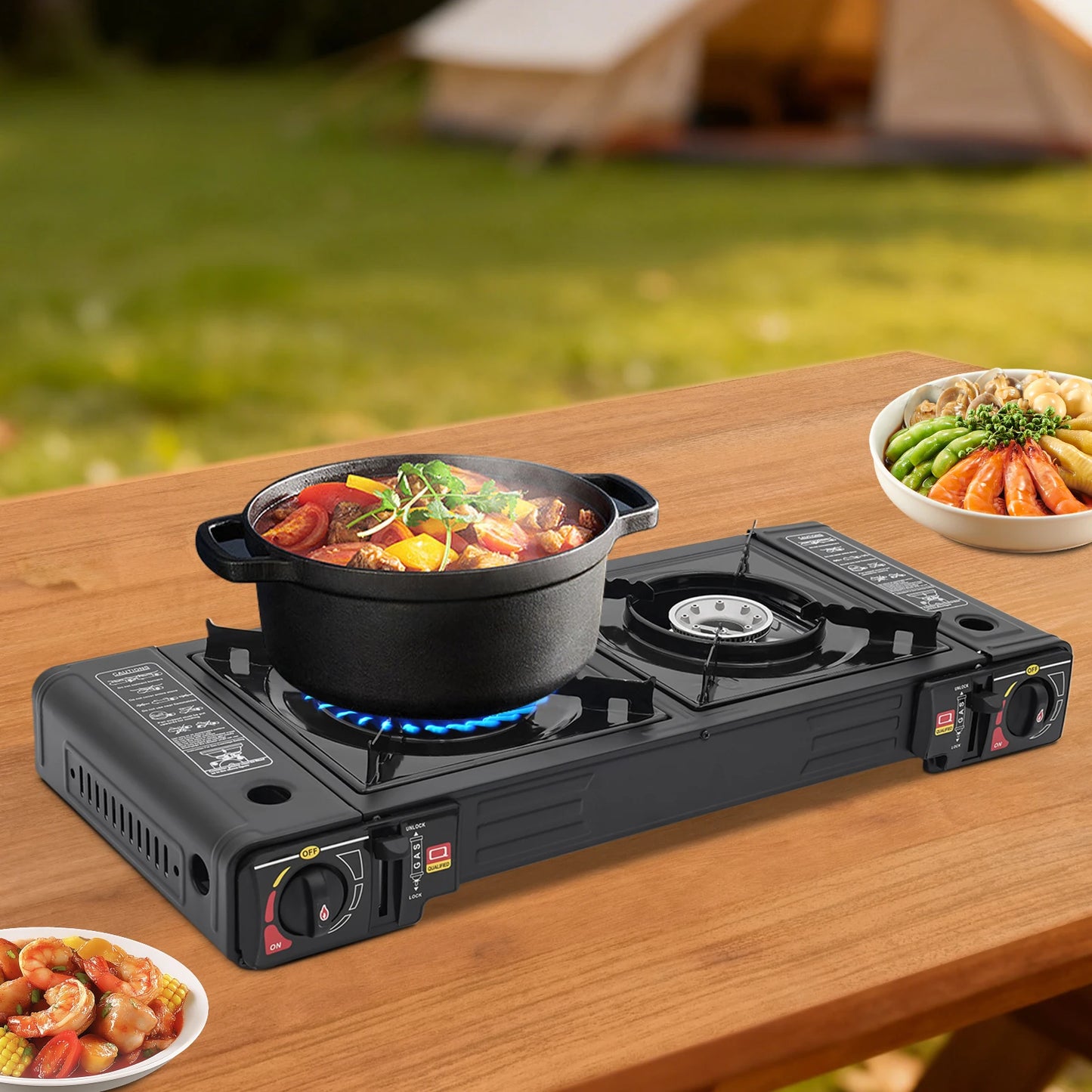 Noned 2 Burner Portable Camping Stove With Ignition And Storage Case