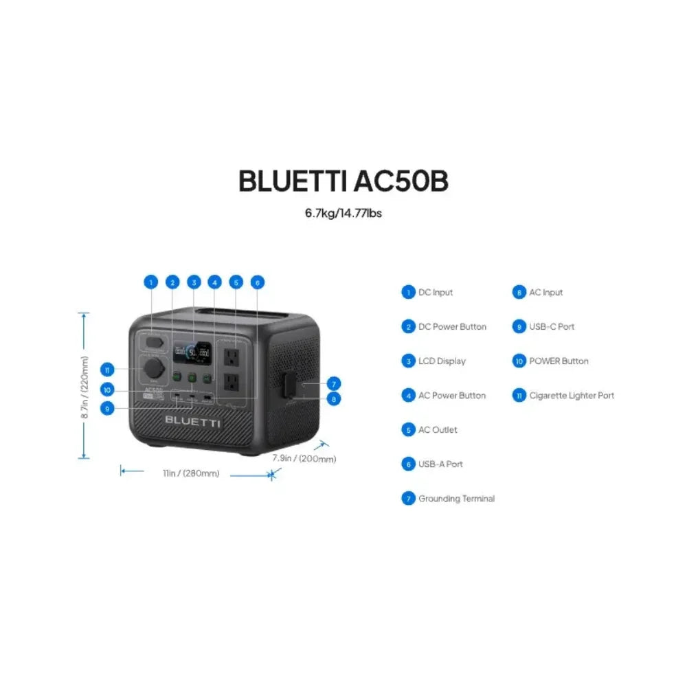 BLUETTI AC50B Portable Power Station 700W 448Wh Outdoor Use