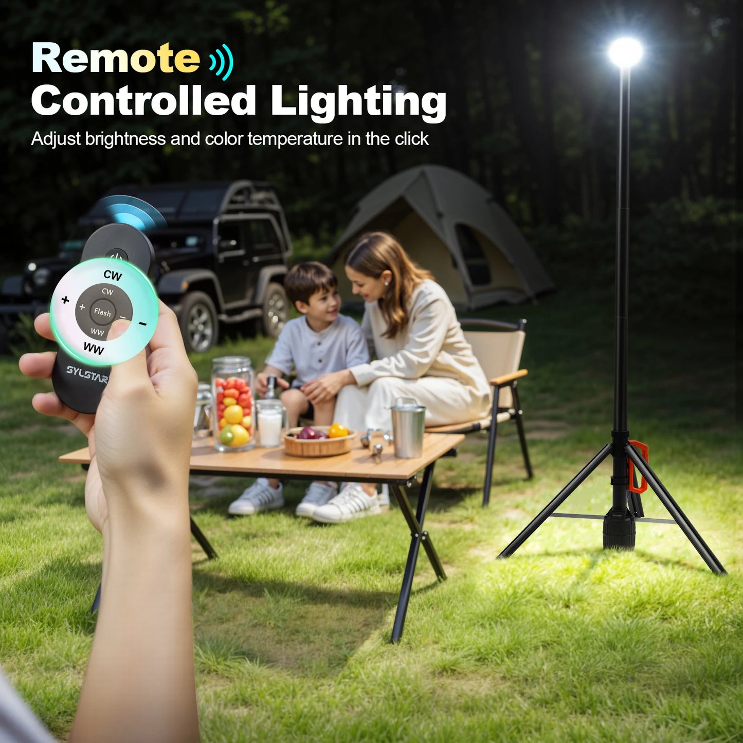 Rechargeable 360 Degree Work Light Remote Control Telescopic Camping