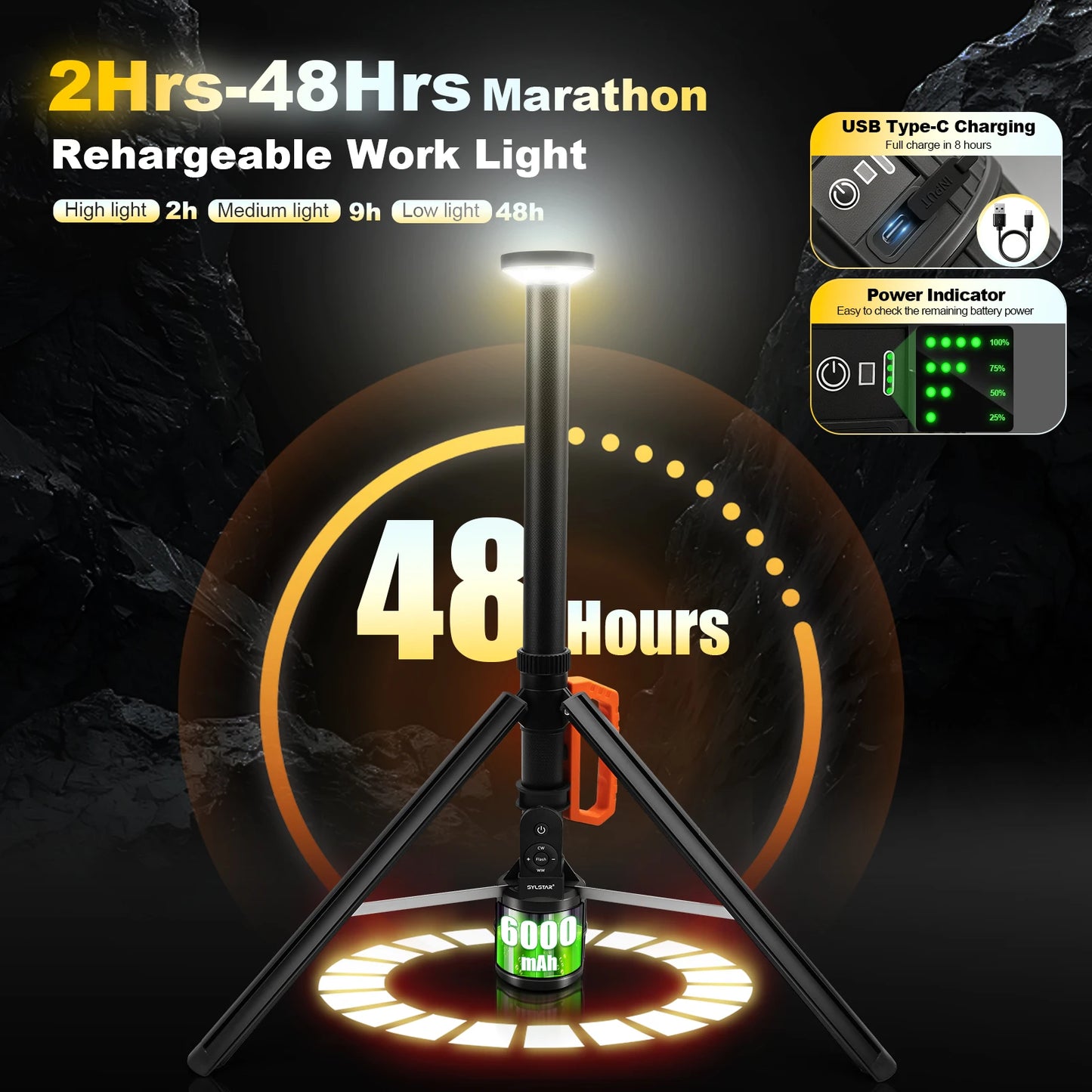 Rechargeable 360 Degree Work Light Remote Control Telescopic Camping
