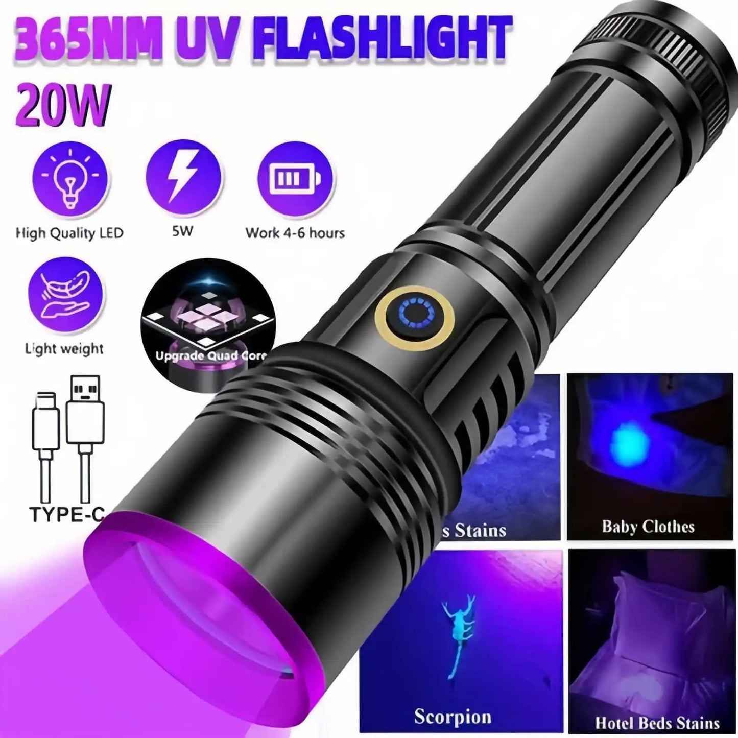 Skywolfeye UV Black Light Flashlight Pet Urine Detector Stain Detector