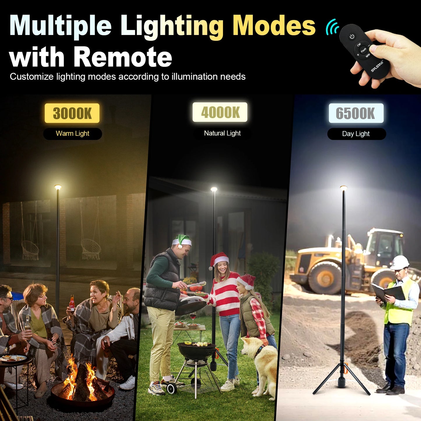 Rechargeable 360 Degree Work Light Remote Control Telescopic Camping