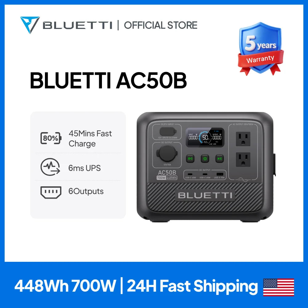 BLUETTI AC50B Portable Power Station 700W 448Wh Outdoor Use