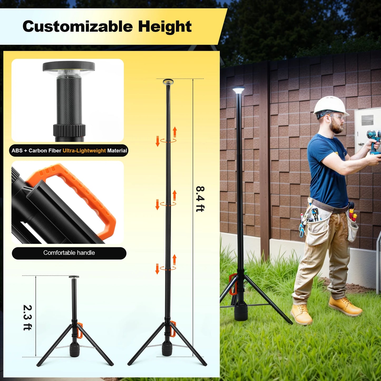 Rechargeable 360 Degree Work Light Remote Control Telescopic Camping