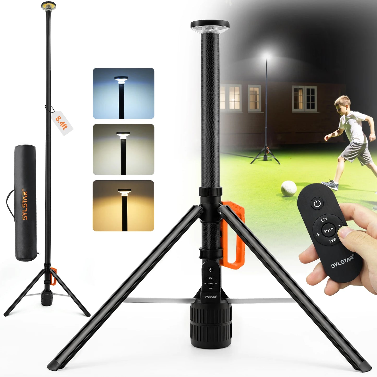 Rechargeable 360 Degree Work Light Remote Control Telescopic Camping