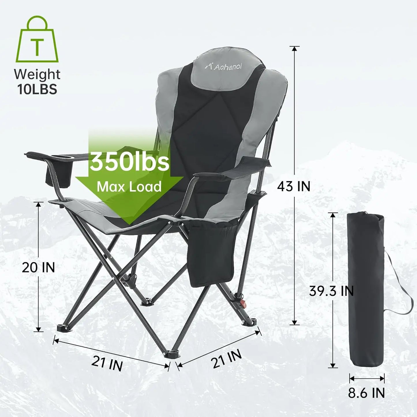 Portable 2 Pack Heavy Duty Camping Chairs With Adjustable Backrest