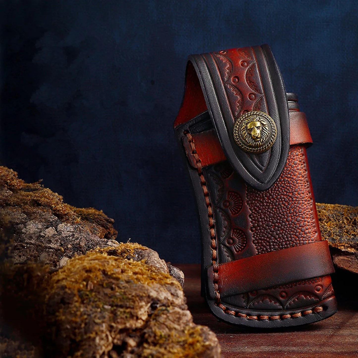 Genuine Leather Knife Pouch Belt Holster With Brass Rivets Snap EDC