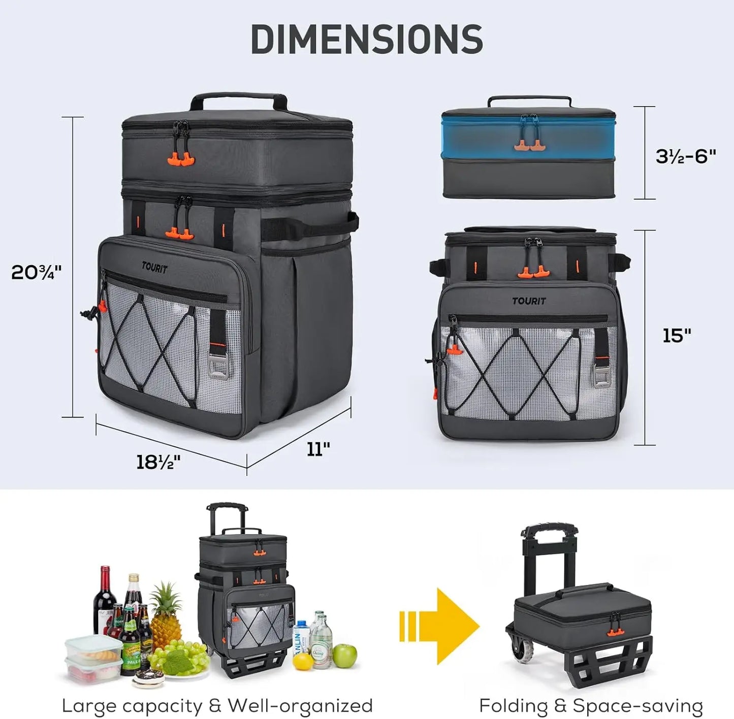 Rolling Cooler With Wheels Detachable Double Deck For Outdoor Use