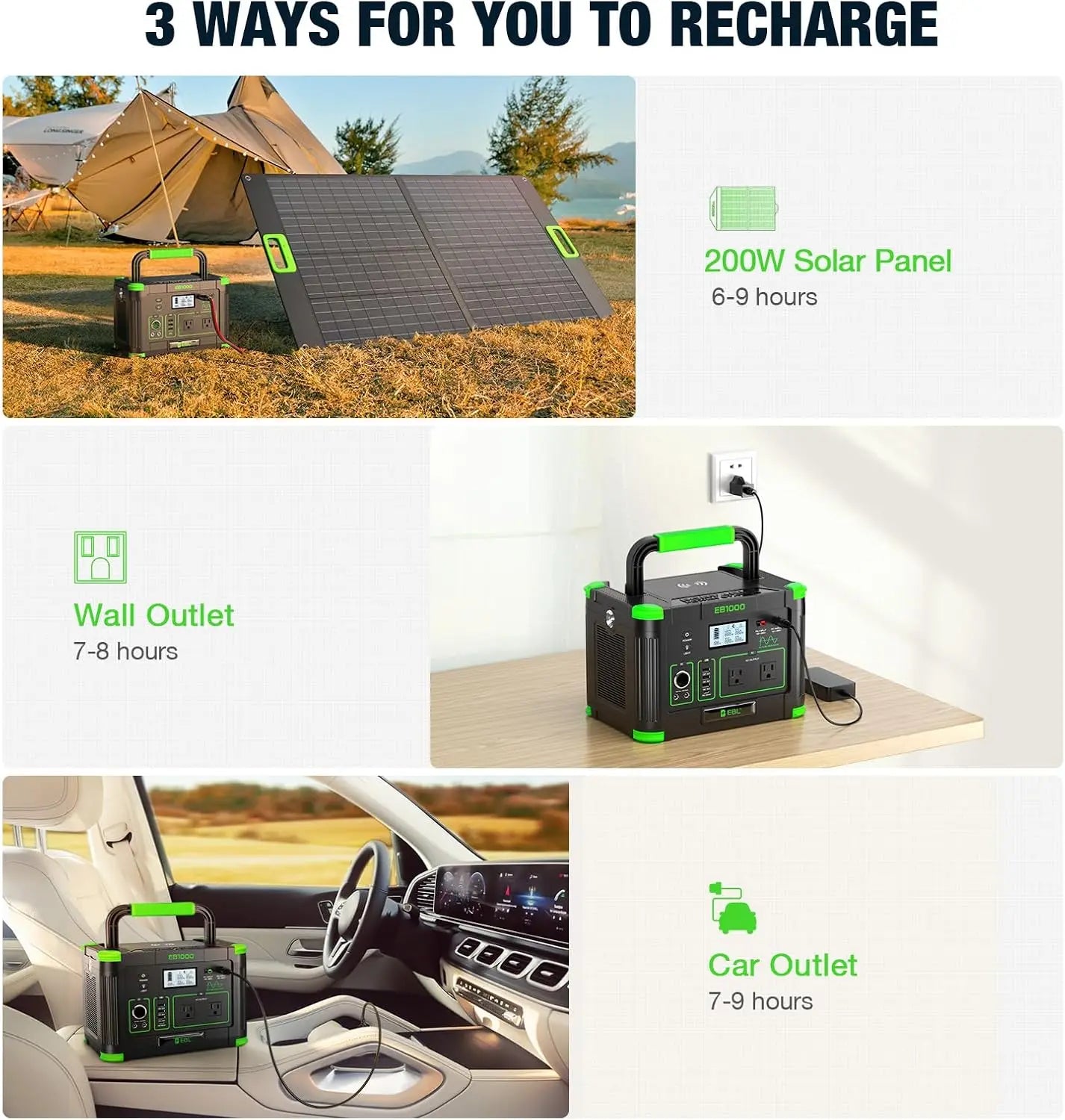 EBL 999Wh 1000W Portable Power Station Camping Wireless Charger