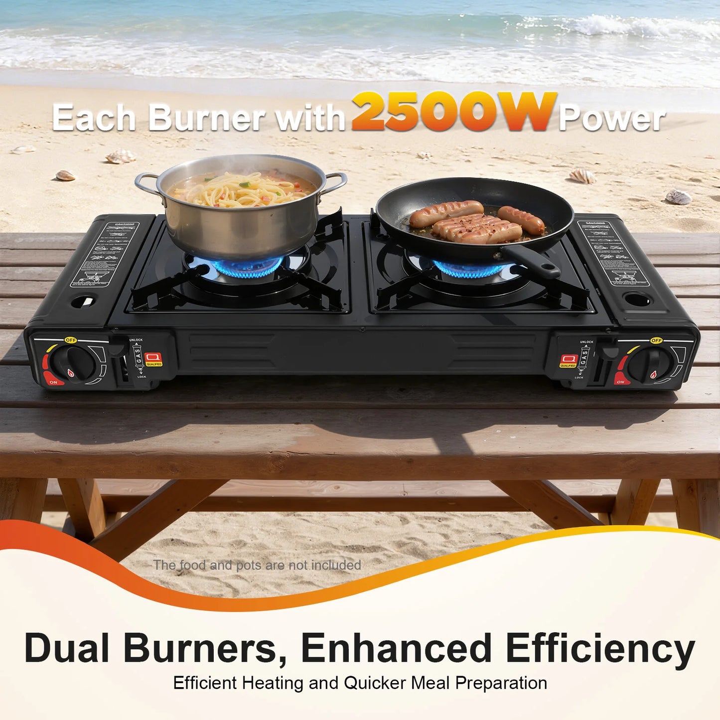 Gas Camping Stove And Grill Pan Set 2500W 2-Burner