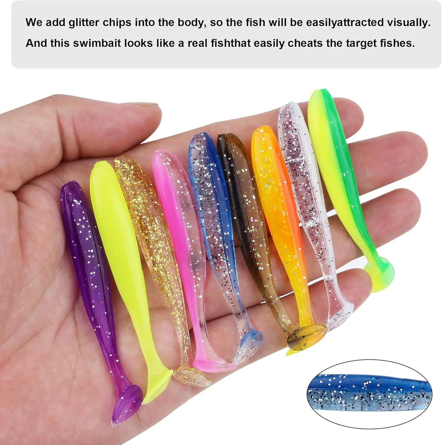 Soft Fishing Lures Kit 90 Pcs Paddle Tail Swimbaits For Bass Walleye Crappie