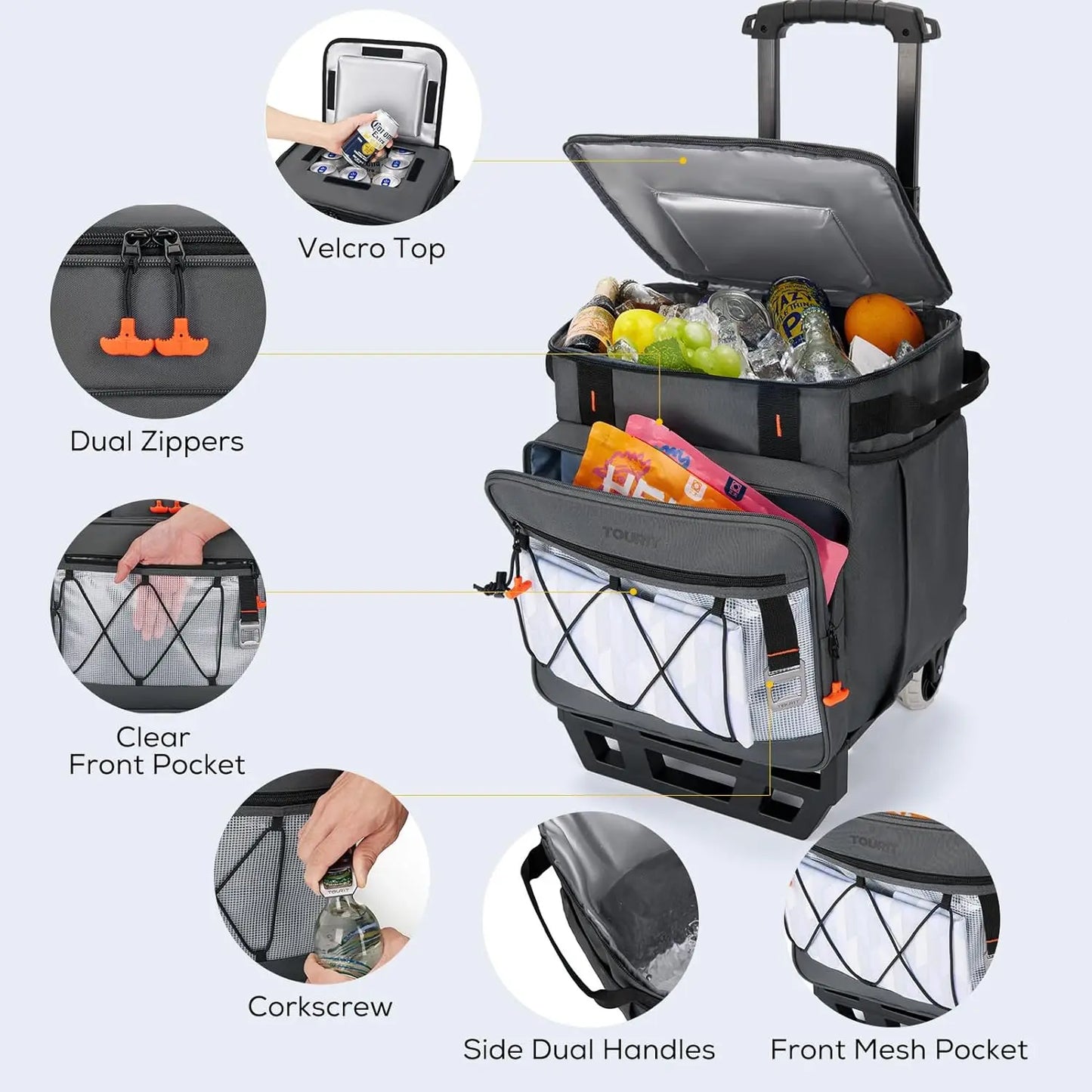 Rolling Cooler With Wheels Detachable Double Deck For Outdoor Use