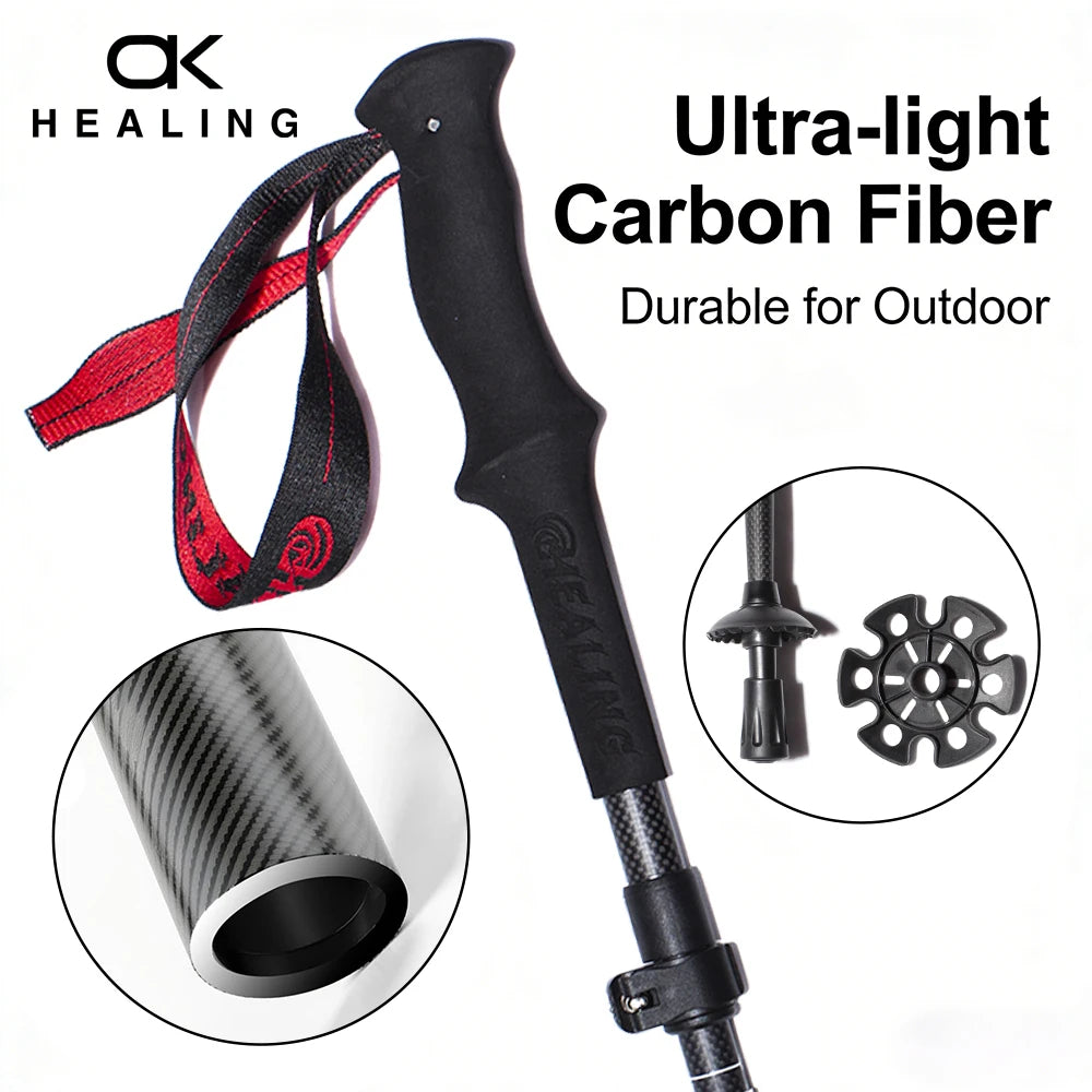 OKHEALING Ultralight Carbon Fiber Trekking Poles Folding Walking Sticks