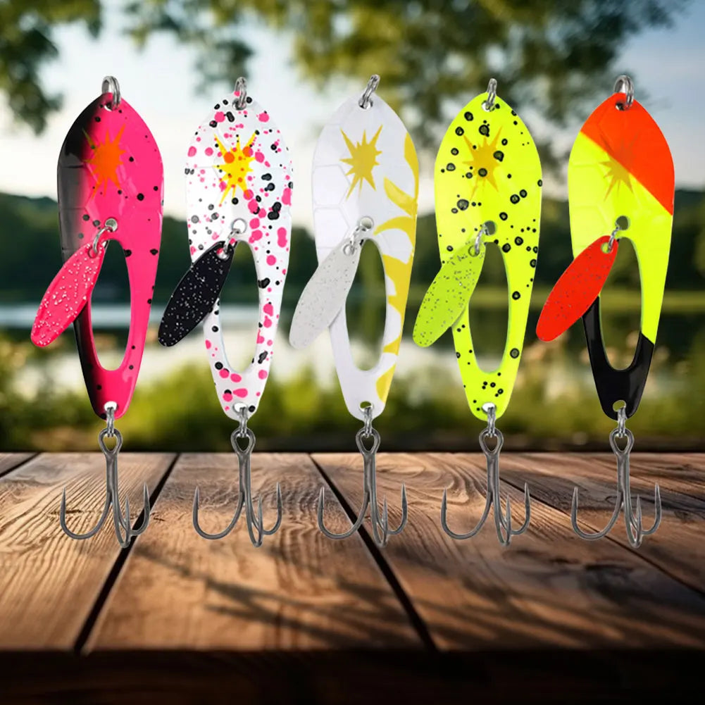 APWIKOGER 5 Pcs Metal Spoon Fishing Lures With Treble Hooks For Bass Pike