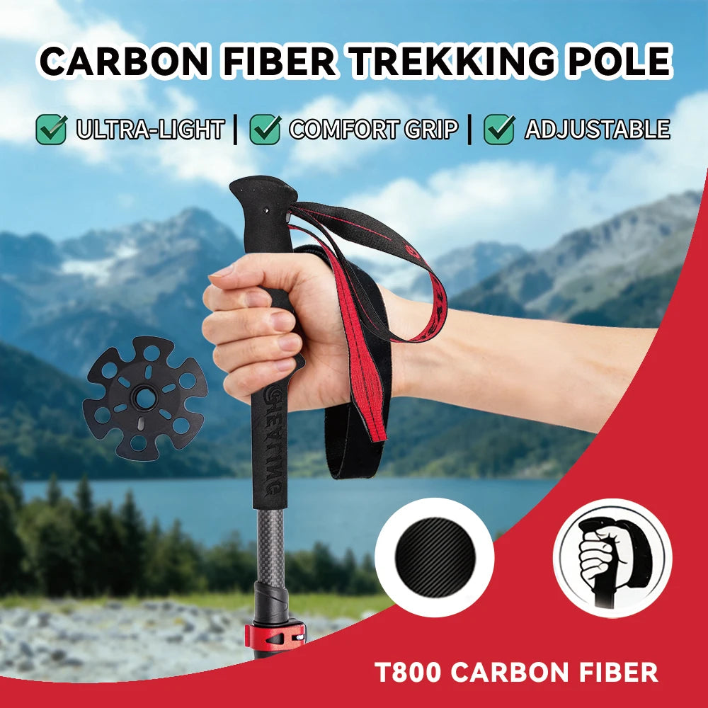 OKHEALING Ultralight Carbon Fiber Trekking Poles Folding Walking Sticks