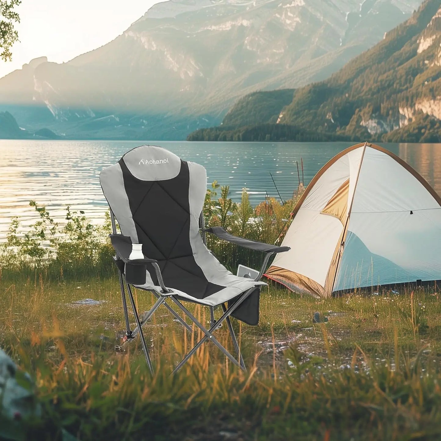 Portable 2 Pack Heavy Duty Camping Chairs With Adjustable Backrest