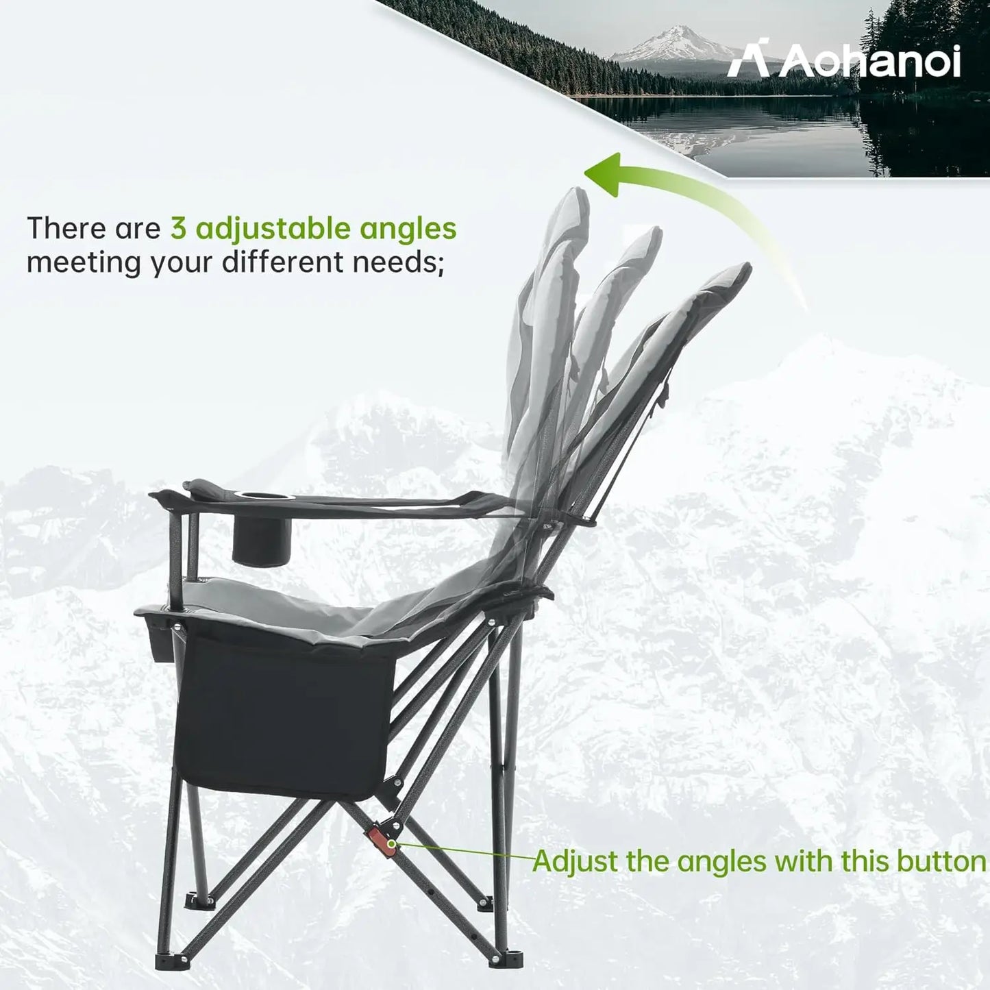 Portable 2 Pack Heavy Duty Camping Chairs With Adjustable Backrest