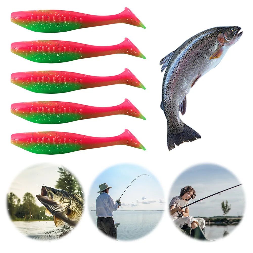 Five Pieces T Tail Soft Lures Swimbaits For Bass Fishing