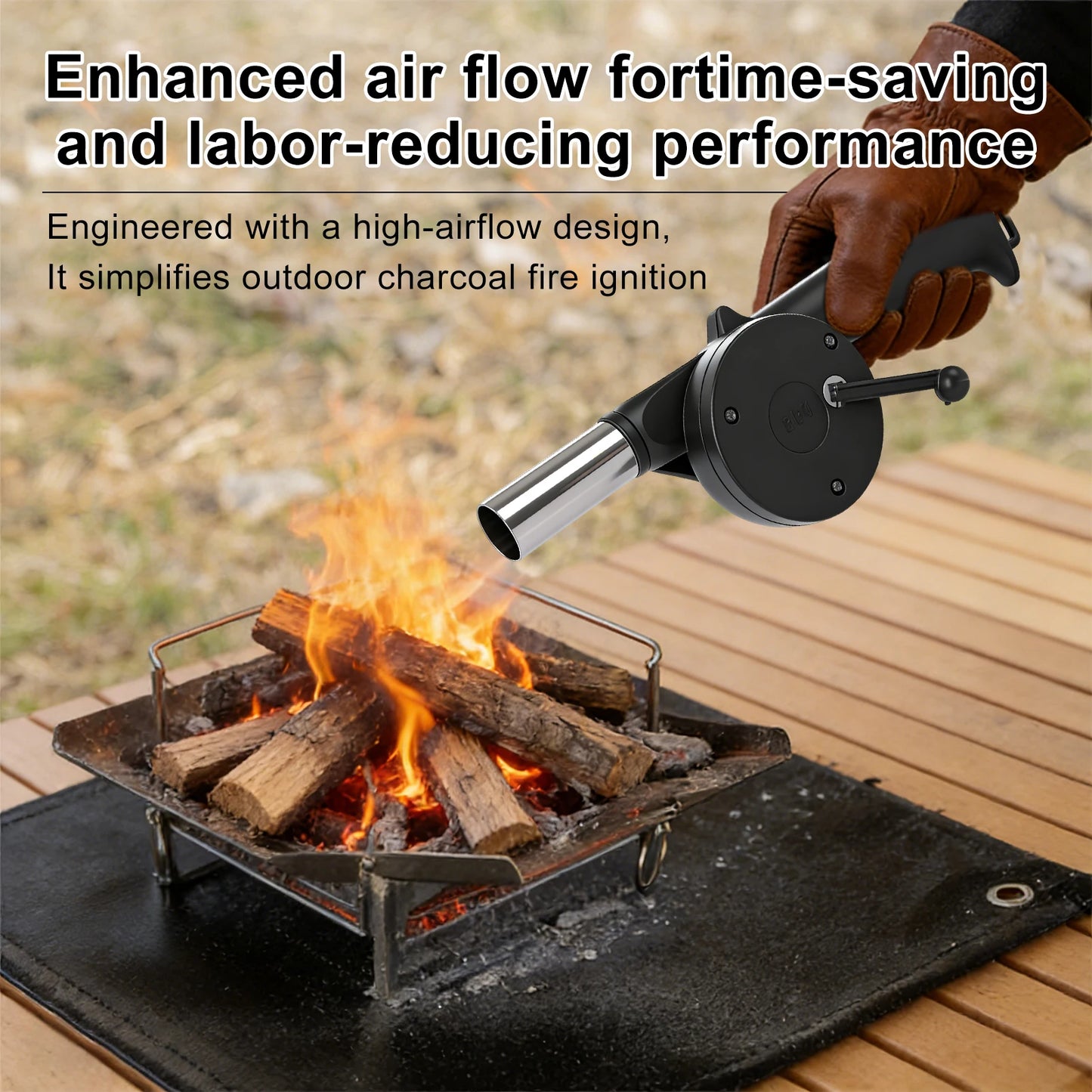 AEHOME Outdoor BBQ Fan Blower Hand Crank Bladeless Design