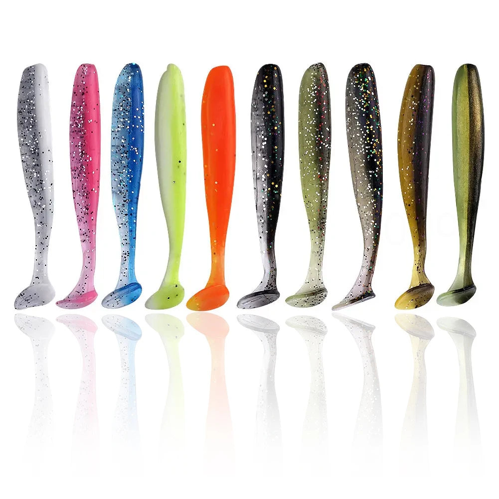 10Pcs T Tail Worm Soft Baits Paddle Tail Lures Bassfishing