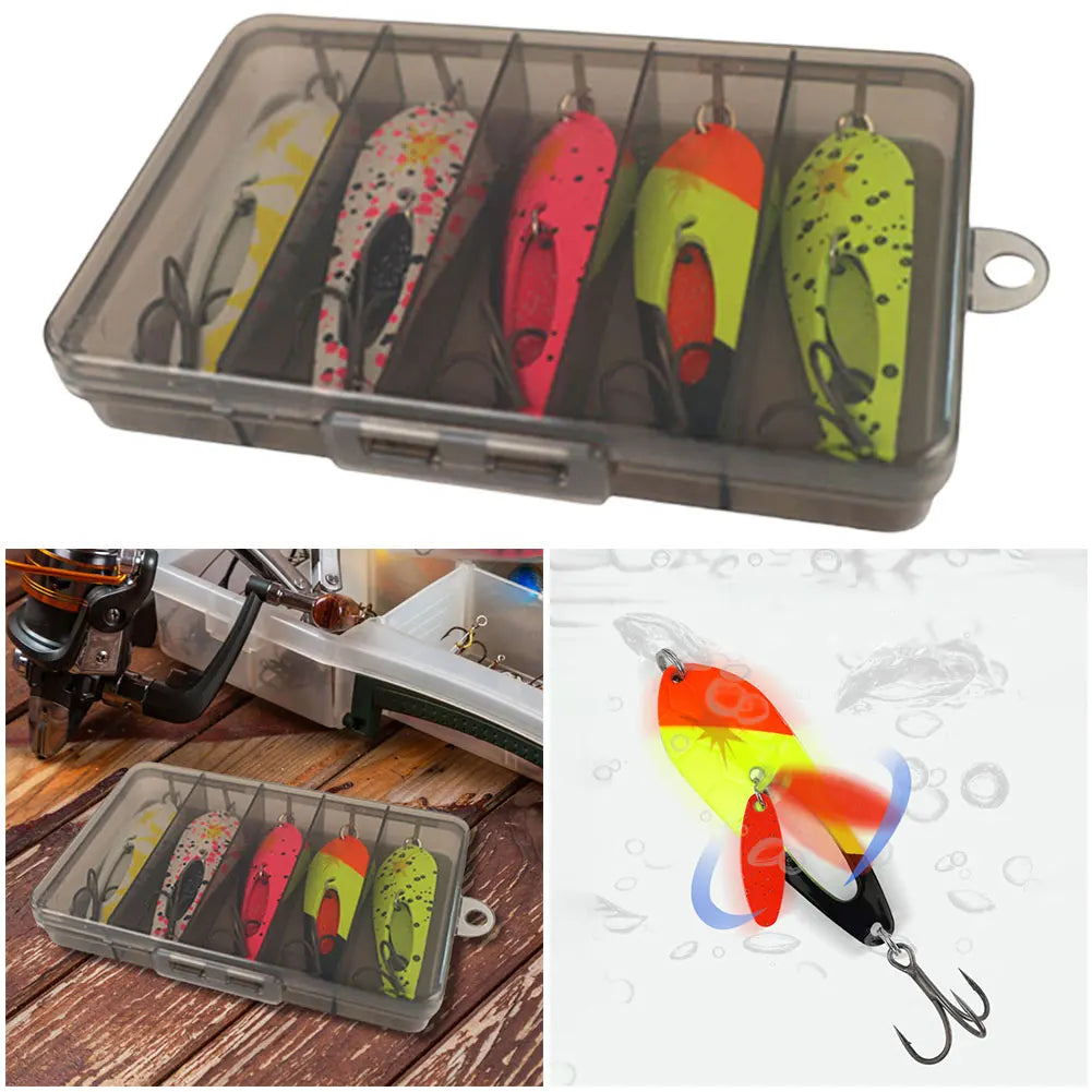 APWIKOGER 5 Pcs Metal Spoon Fishing Lures With Treble Hooks For Bass Pike
