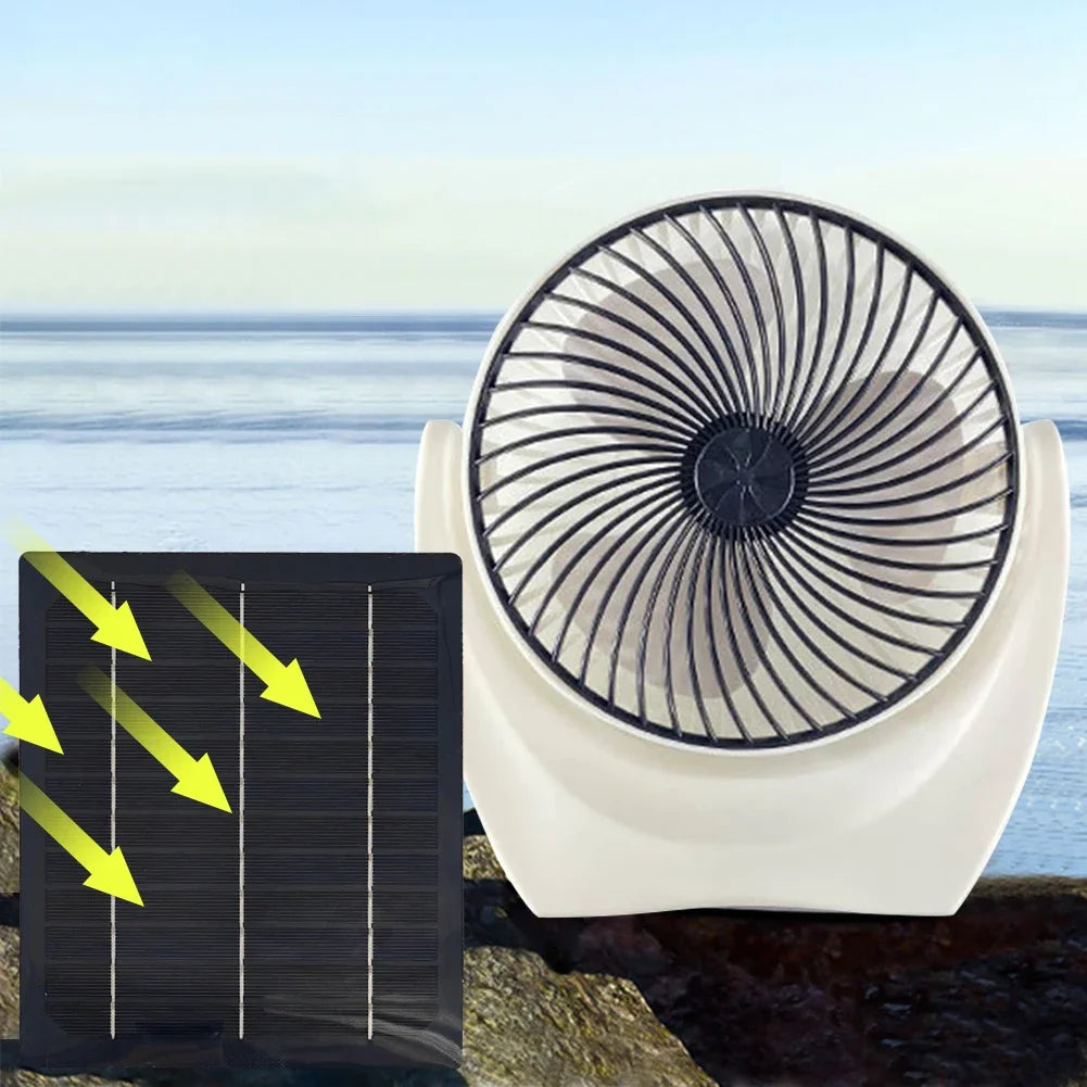 Solar Panel Powered Camping Fan With USB Charger Outdoor Fan