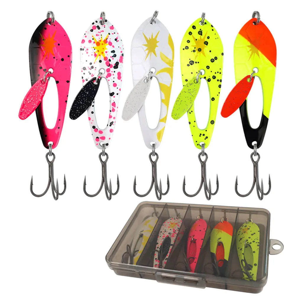 APWIKOGER 5 Pcs Metal Spoon Fishing Lures With Treble Hooks For Bass Pike