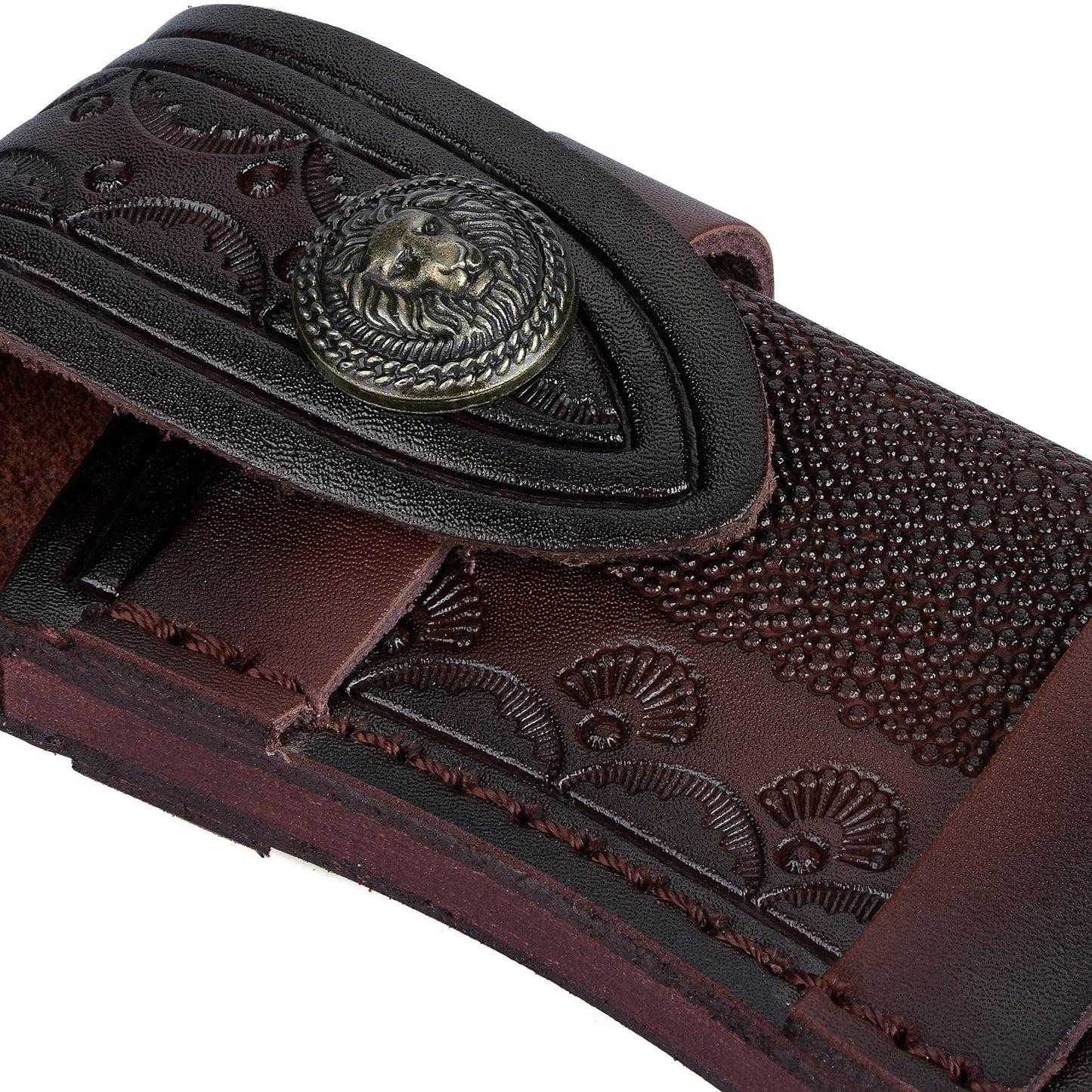 Genuine Leather Knife Pouch Belt Holster With Brass Rivets Snap EDC