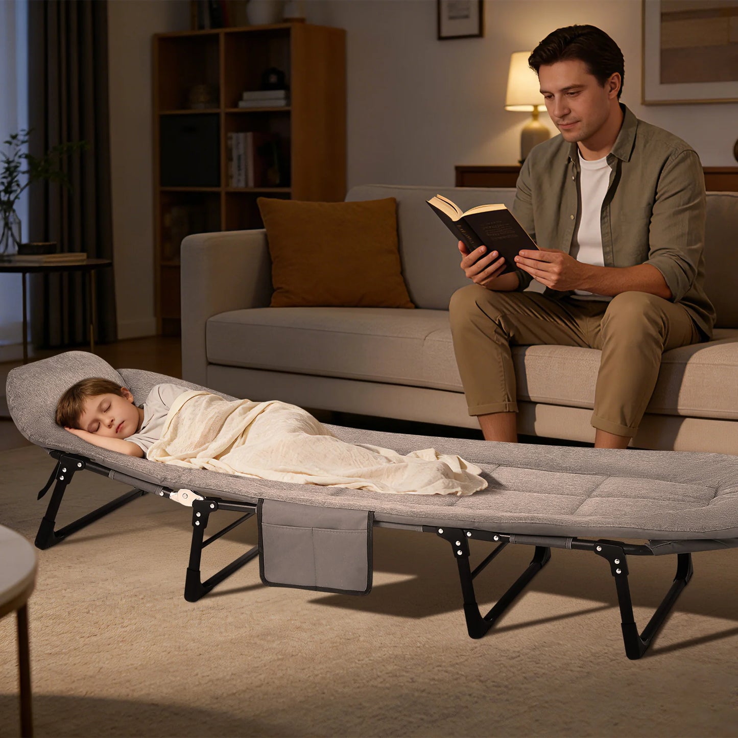 TWISTER.CK Portable Folding Bed With Cushioned Pillow For Outdoors