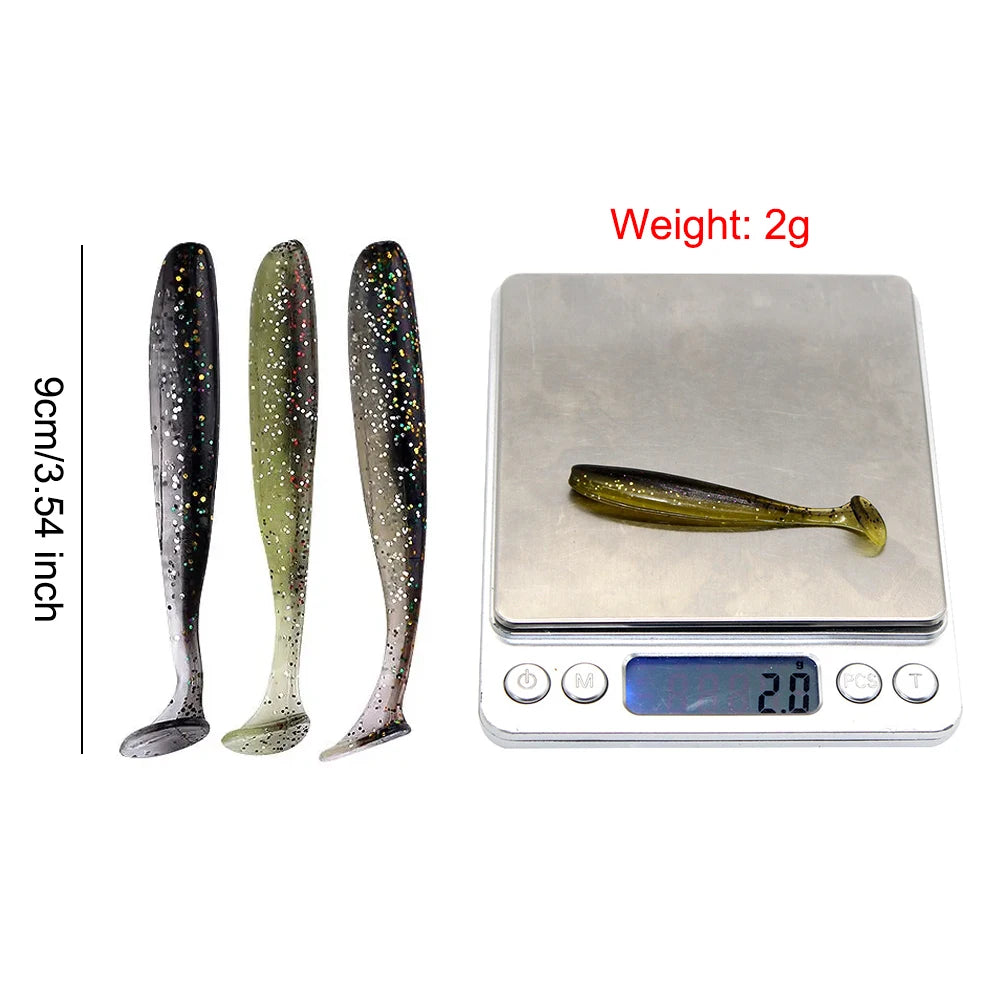 10Pcs T Tail Worm Soft Baits Paddle Tail Lures Bassfishing