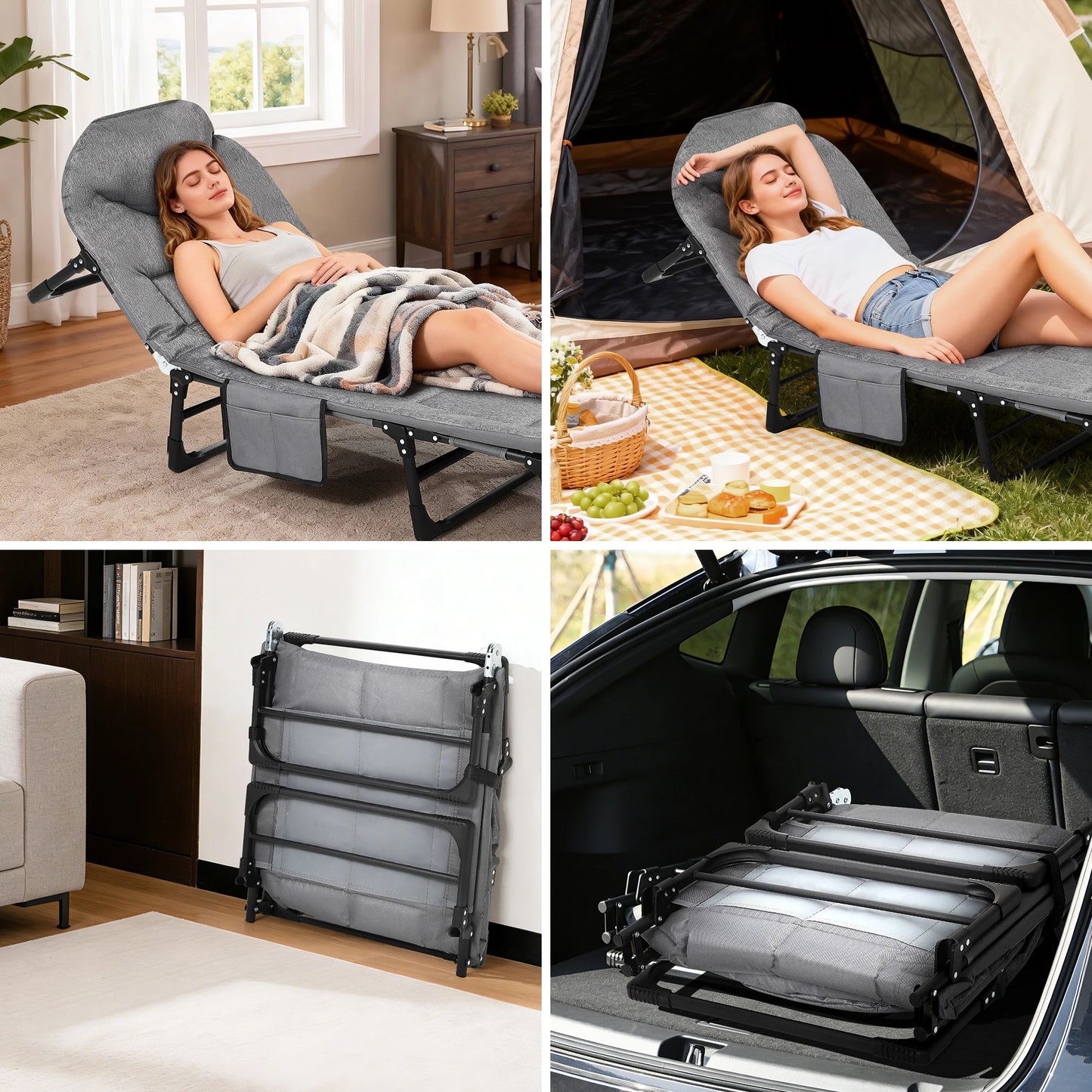 TWISTER.CK Portable Folding Bed With Cushioned Pillow For Outdoors