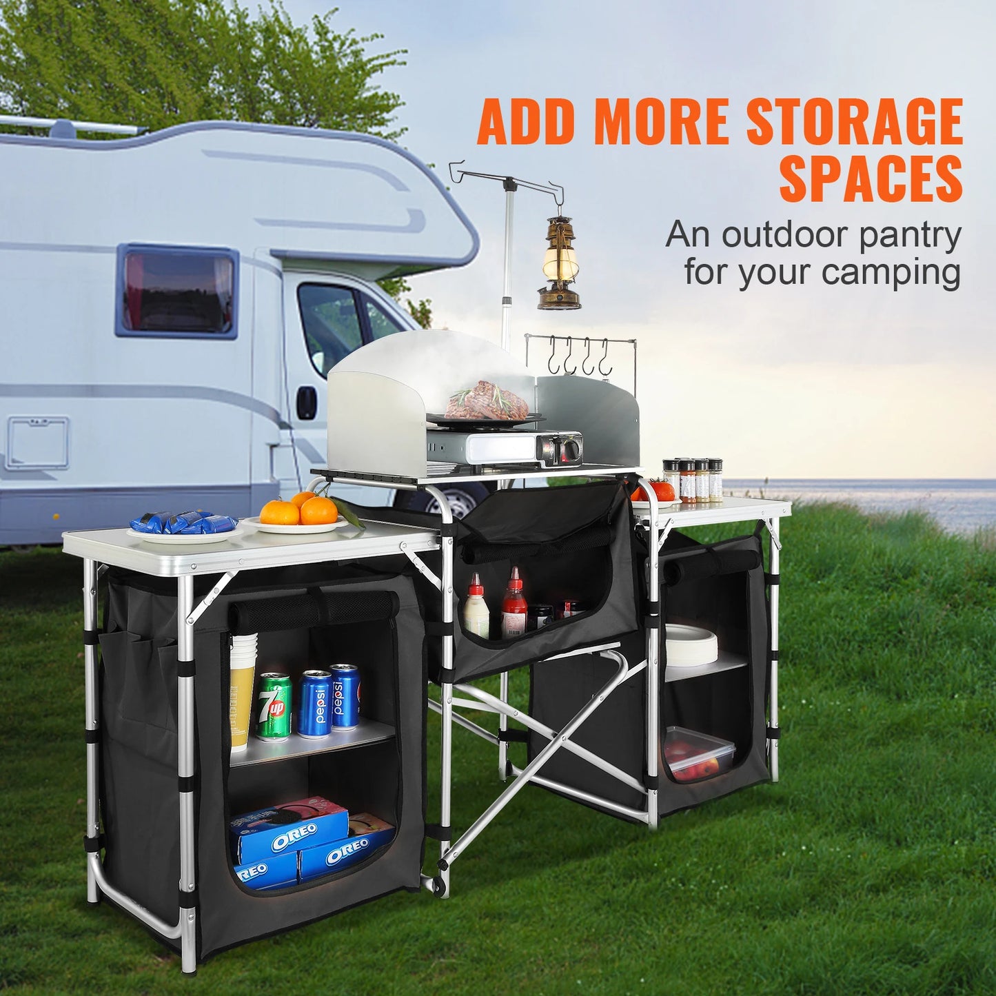 VEVOR SucceBuy Camping Kitchen Table Cabinet Folding Storage Rack