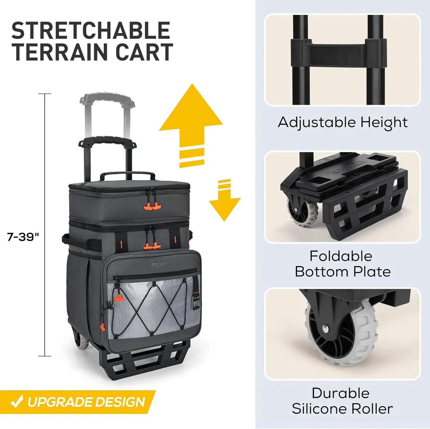 Rolling Cooler With Wheels Detachable Double Deck For Outdoor Use
