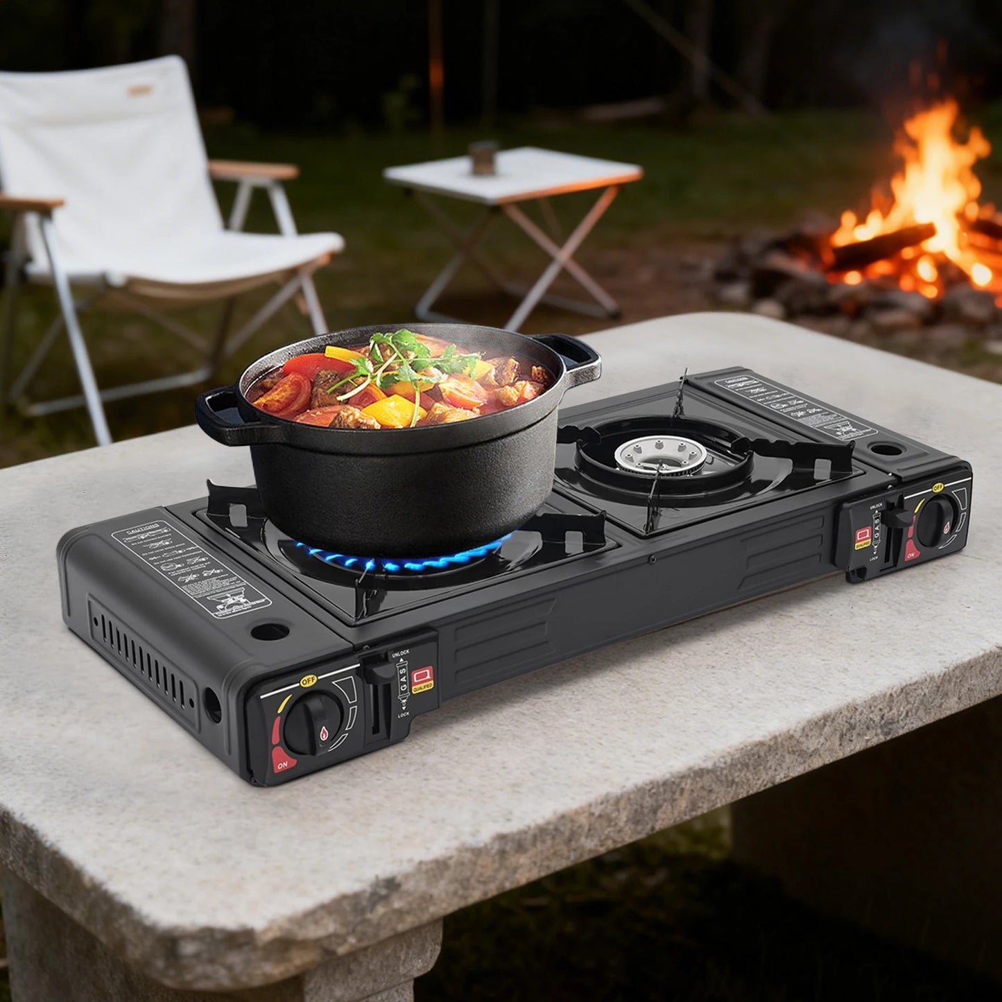 Noned 2 Burner Portable Camping Stove With Ignition And Storage Case