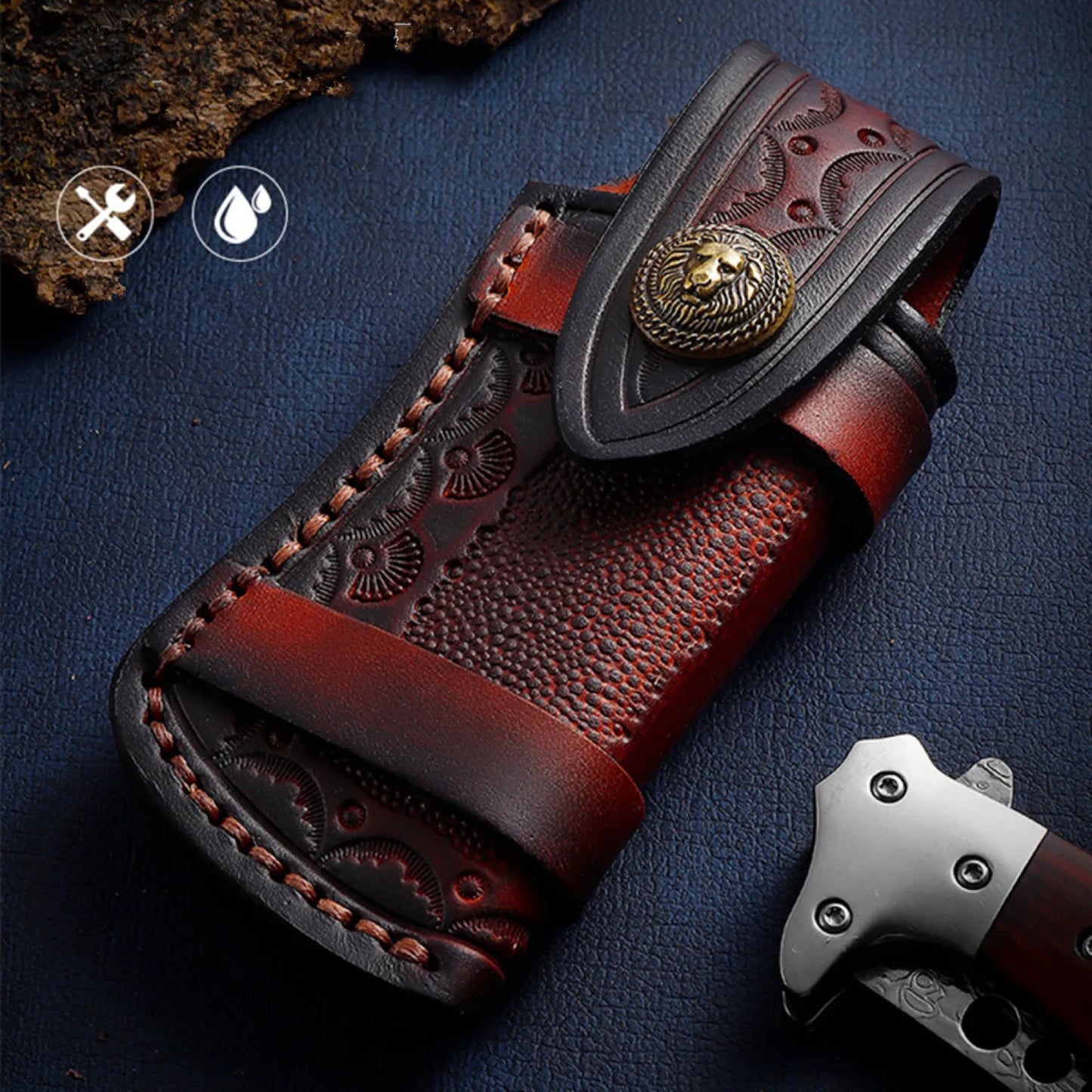 Genuine Leather Knife Pouch Belt Holster With Brass Rivets Snap EDC