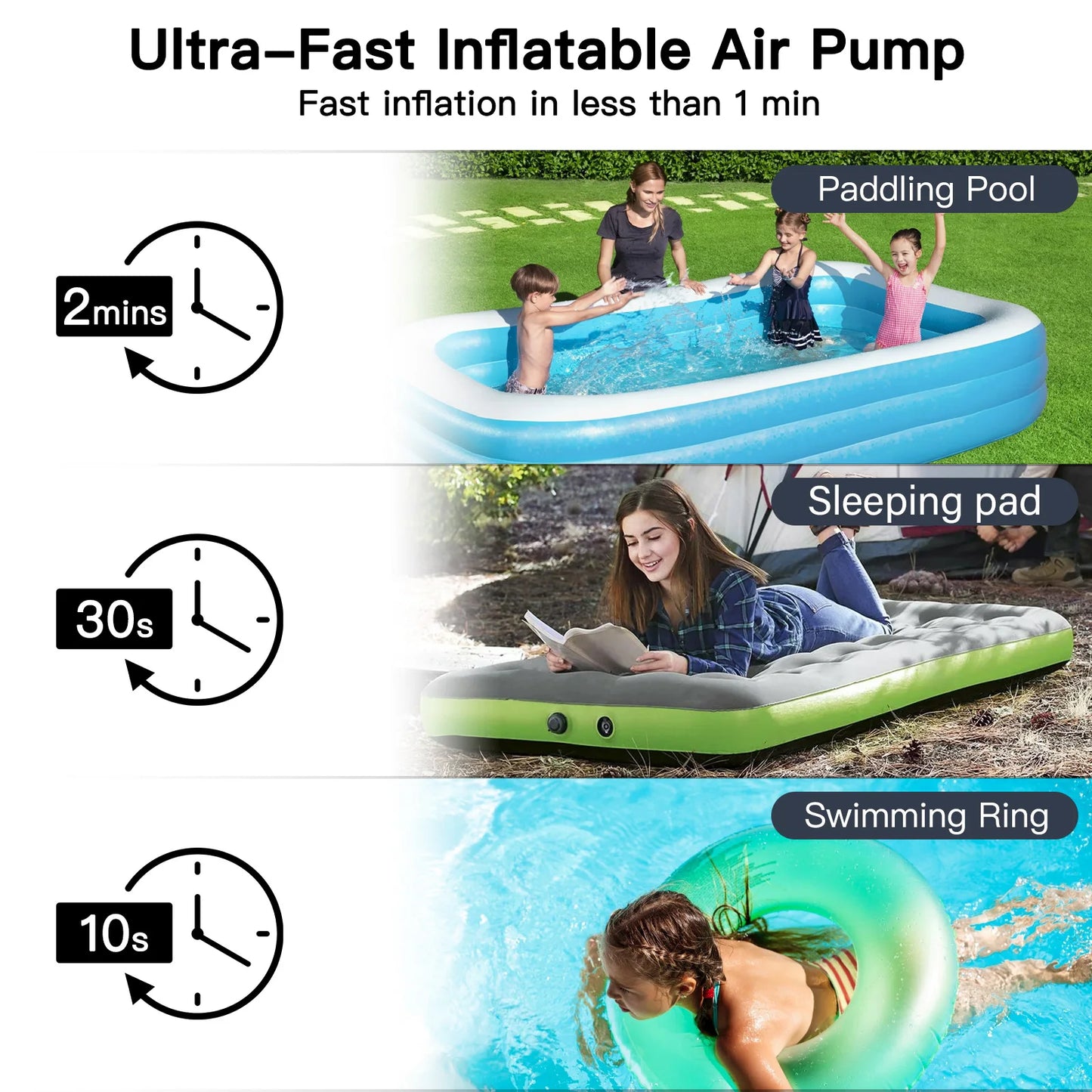 Portable Air Pump For Inflatables USB Rechargeable With Camping Light
