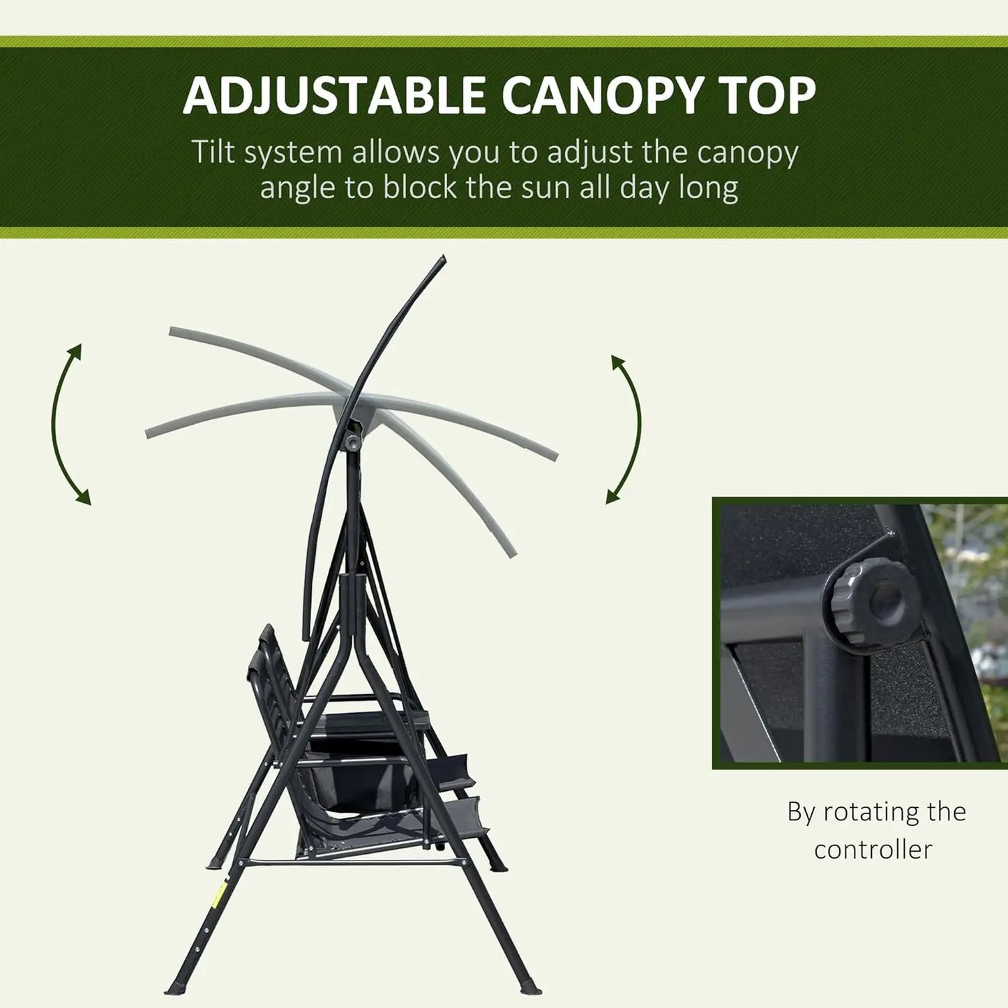 HUANZHUANG Outdoor Patio Swing Chair With Canopy Glider