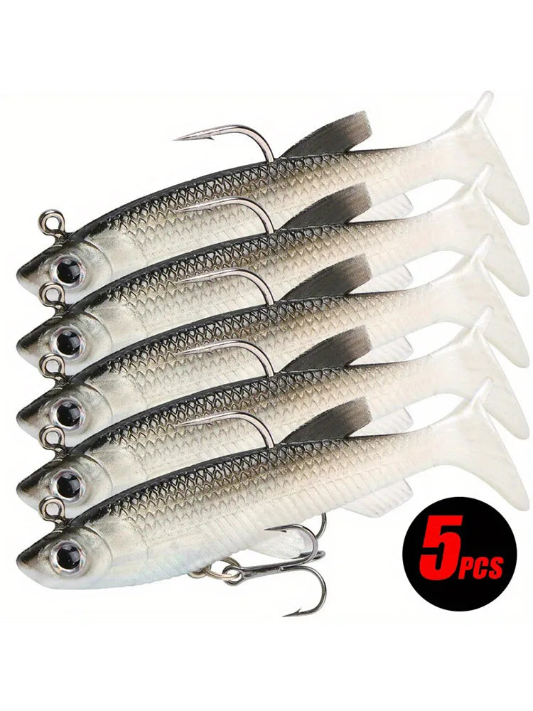 5 Pieces Realistic Soft Baits With Sharp Hooks For Fishing