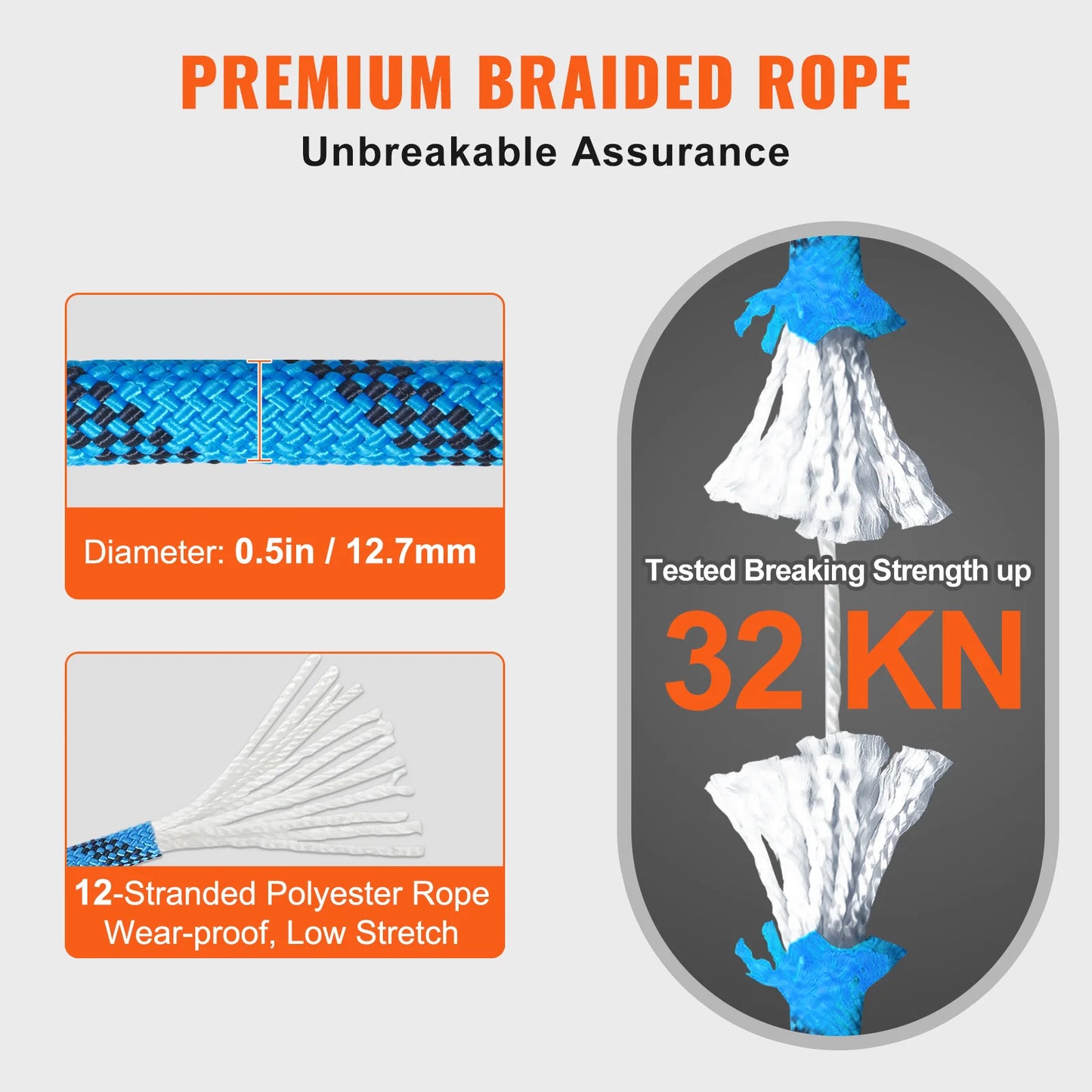 VEVOR Static Climbing Rope 30 kN Breaking Strength