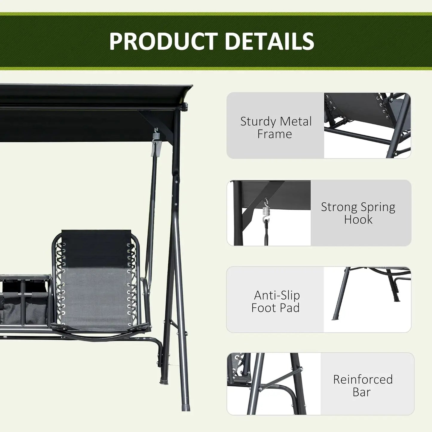 HUANZHUANG Outdoor Patio Swing Chair With Canopy Glider