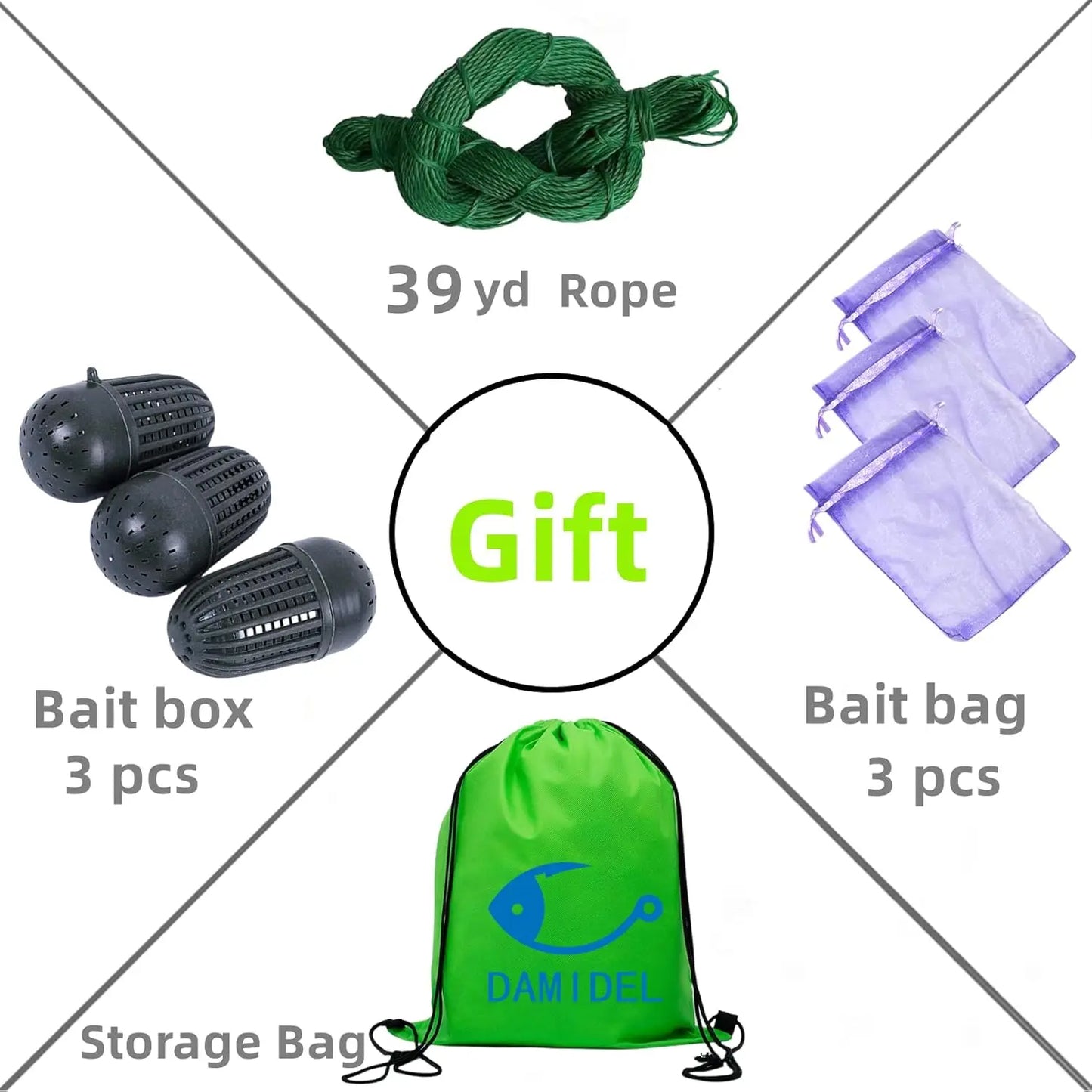 Folded Fishing Trap With Rope And Bait Bag Crabs Shrimp