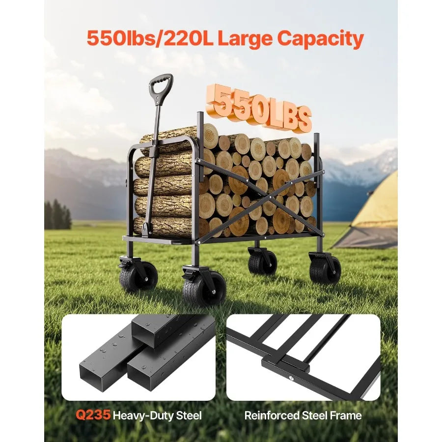 Collapsible Folding Wagon 550lb Capacity Converts to Bench Outdoors