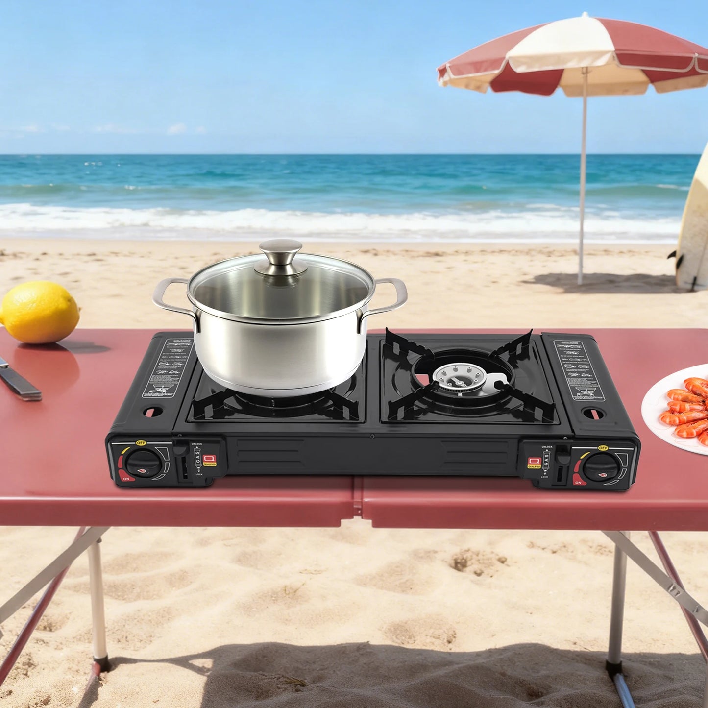 Noned 2 Burner Portable Camping Stove With Ignition And Storage Case