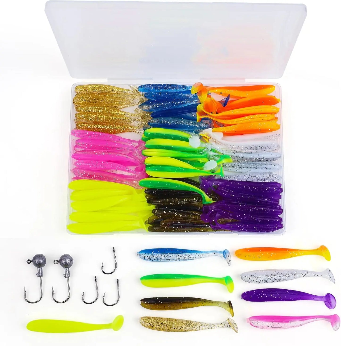 Soft Fishing Lures Kit 90 Pcs Paddle Tail Swimbaits For Bass Walleye Crappie