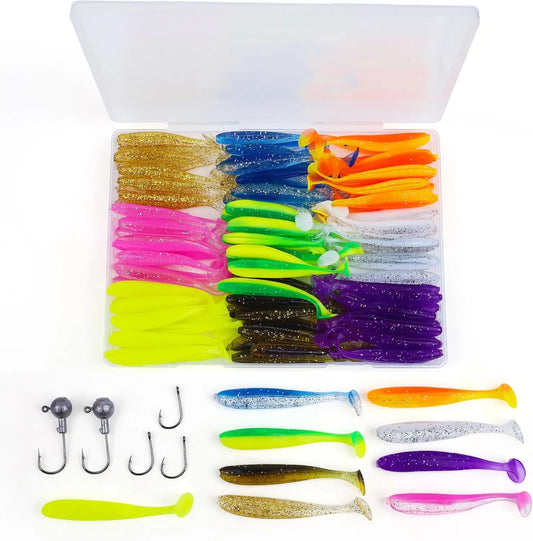 Soft Fishing Lures Kit 90 Pcs Paddle Tail Swimbaits For Bass Walleye Crappie