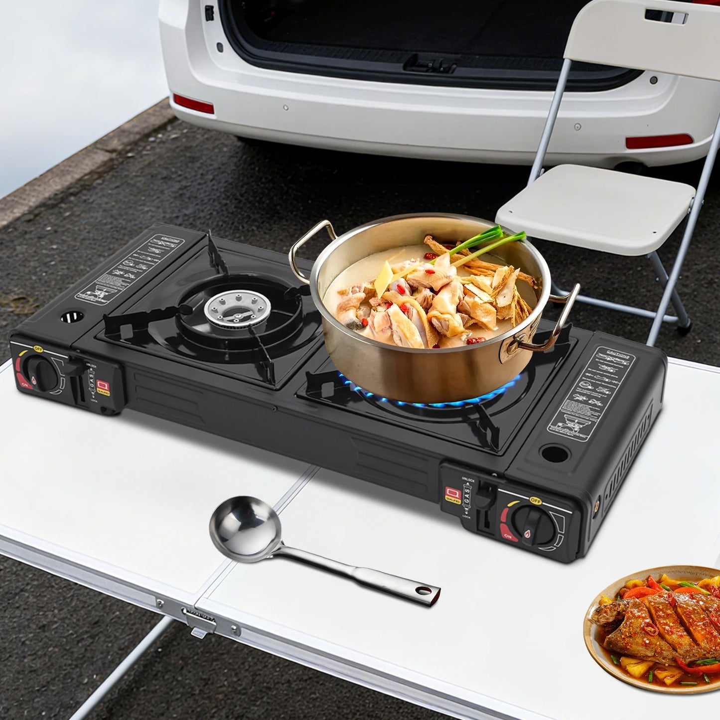 Noned 2 Burner Portable Camping Stove With Ignition And Storage Case