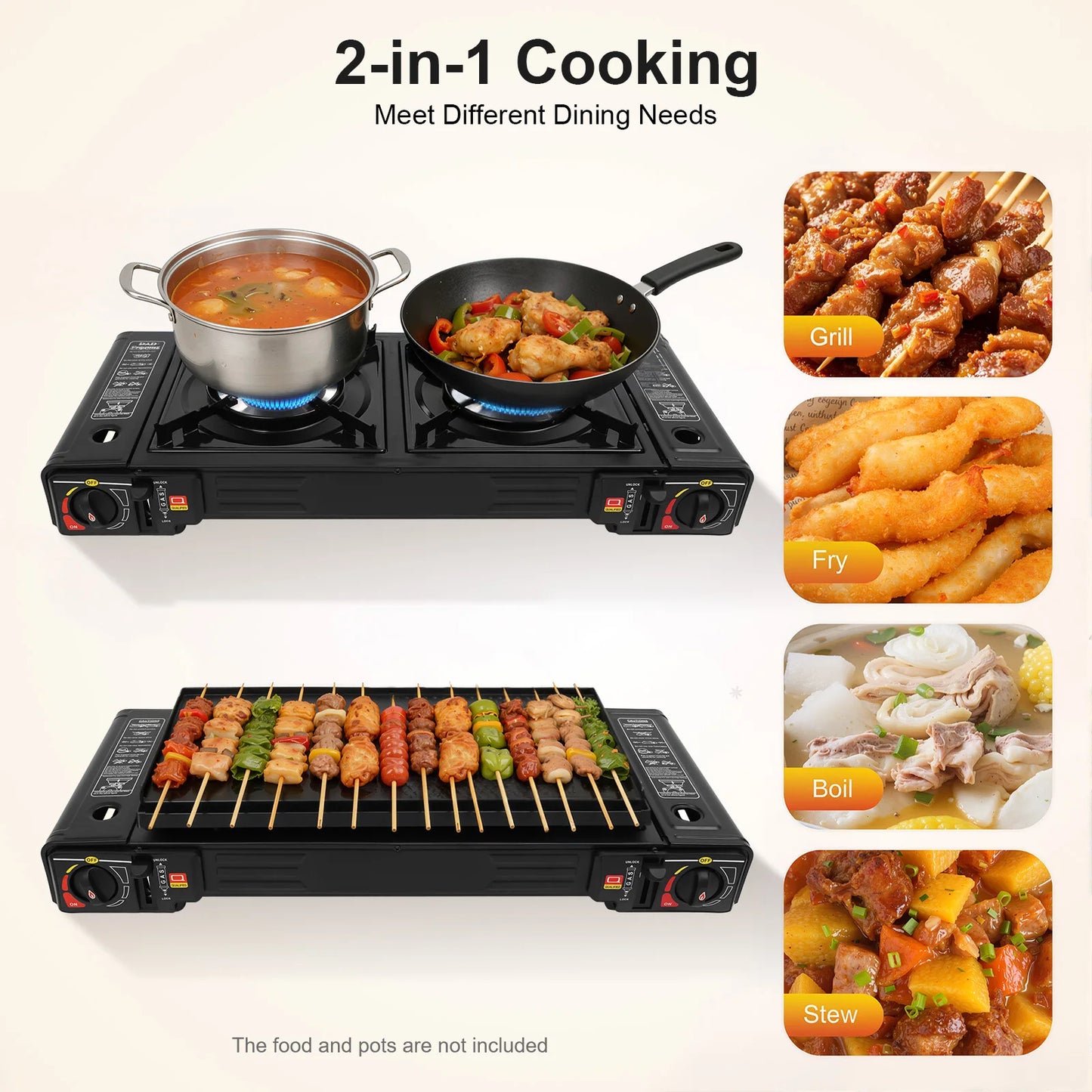 Gas Camping Stove And Grill Pan Set 2500W 2-Burner