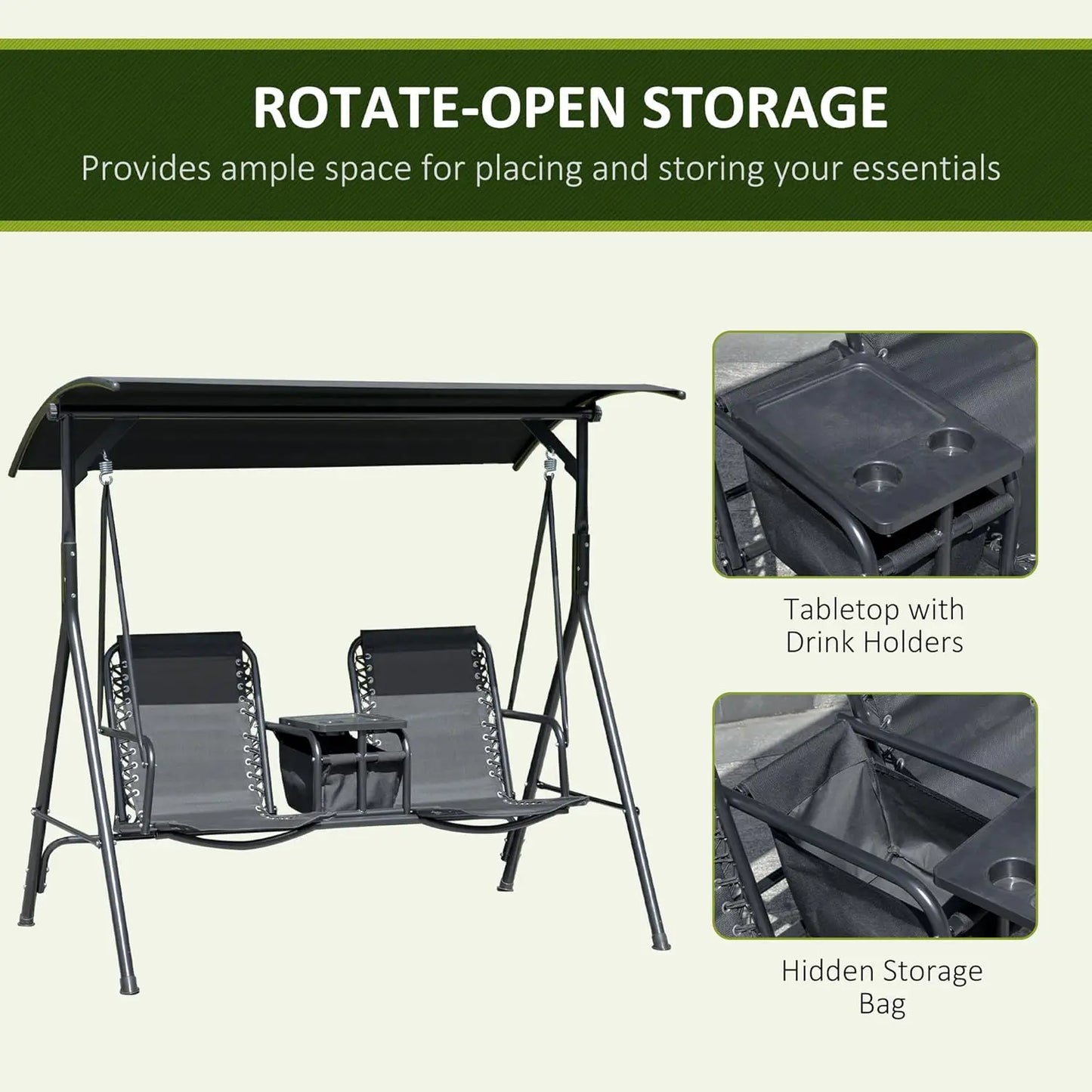 HUANZHUANG Outdoor Patio Swing Chair With Canopy Glider